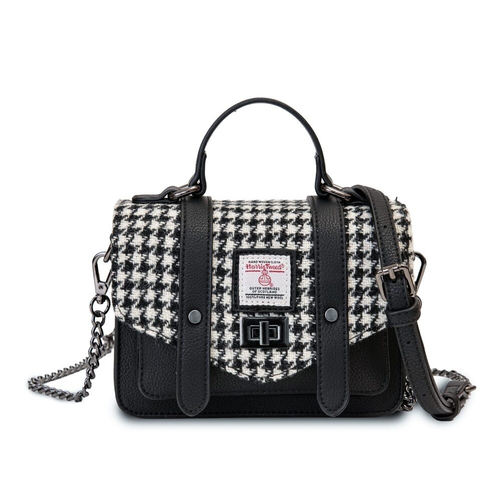 8369 The Baby Satchel harris tweed shoulder bags Black and White Dogtooth